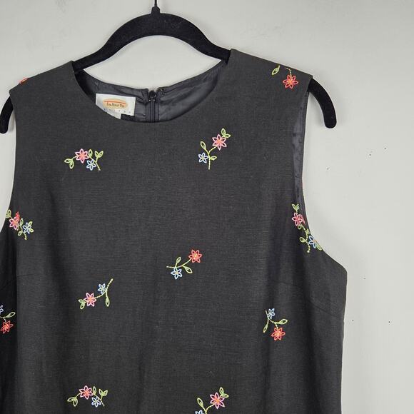 Vintage Talbots Black Linen Blend Floral Embroidered Maxi Dress Size 14 Petite - Picture 2 of 10